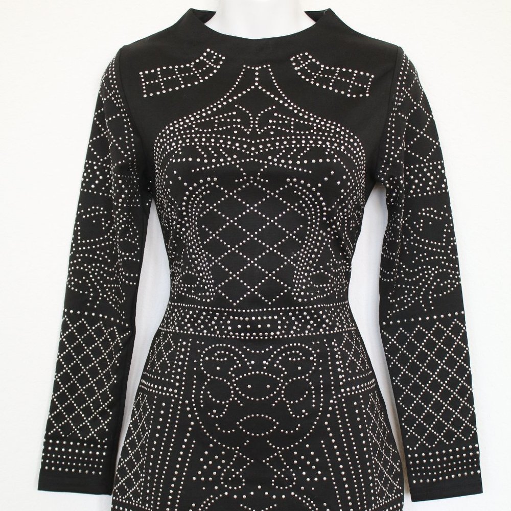 Black STUDDED Bodycon DRESS Dinner HOLIDAY Party Cocktail - Size S - NWT